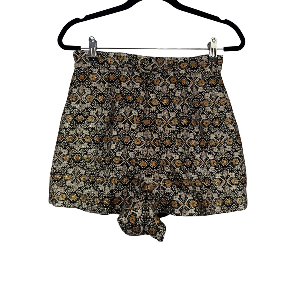 Sandro Paris Metallic Jacquard Brocade High Waist Belted Shorts SFPSH00103 MULT